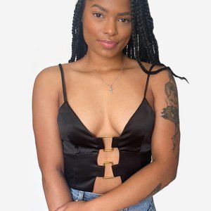 Satin top with gold buckle detail